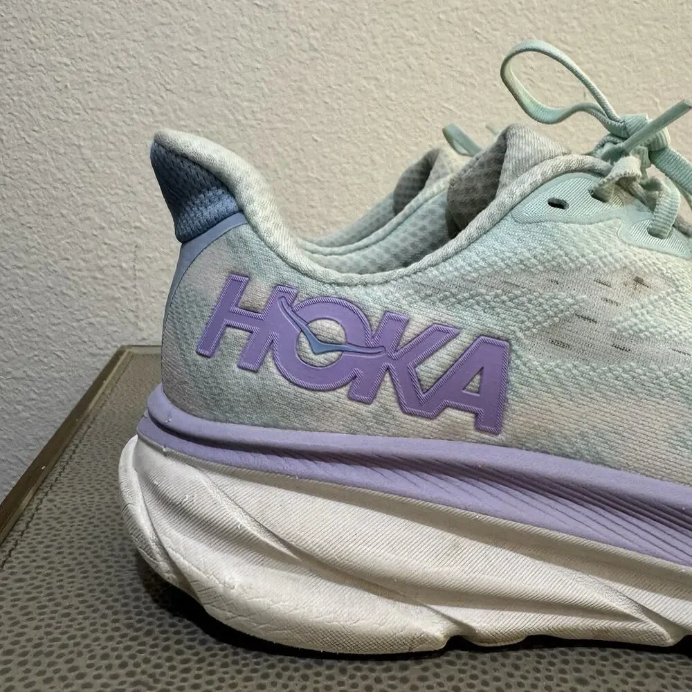 Hoka One One Clifton 9 Womens 9.5 B Blue Purple Running Walking Shoes Sneakers